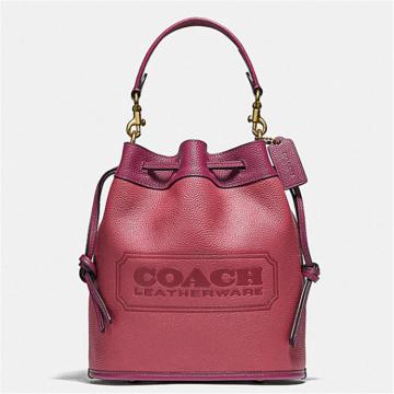 COACH C3850 女士粉色 COACH 徽章拼色 FIELD 水桶包