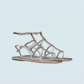 MIUMIU 5X529D 女士银色 金属质感织物凉鞋