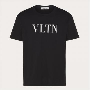 VALENTINO UV3MG10V3LE0NO 男士黑色拼白色 VLTN 印花 T恤