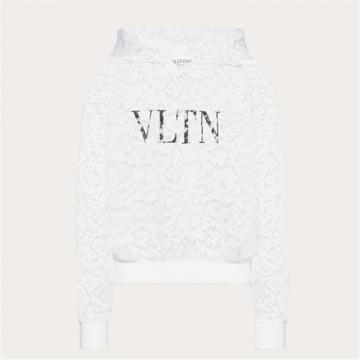 VALENTINO VB3MF08I649A01 女士白色 VLTN 蕾丝平纹针织卫衣