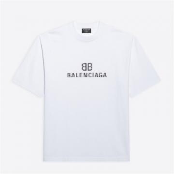 BALENCIAGA 612966TKVI79040 男士白色 BB Pixel 中等剪裁 T恤 