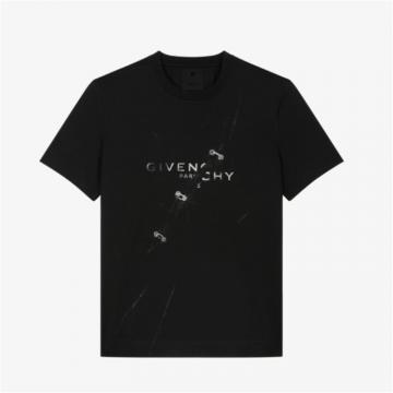 GIVENCHY BM713Y3Y6B 男士黑色 GIVENCHY 视觉陷阱效果修身 T恤