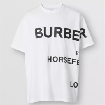 BURBERRY 80406911 男士白色 Horseferry 印花棉质宽松 T恤衫 
