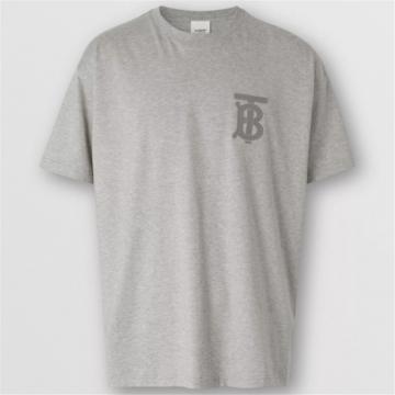 BURBERRY 80312431 男士浅麻灰色 专属标识图案棉质宽松 T恤衫 