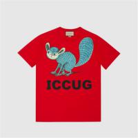 GUCCI 548334 男士红色 官网专享饰 Freya Hartas 创作的 ICCUG 动物印花 T恤