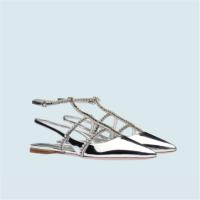 MIUMIU 5F544D 女士银色 金属质感织物芭蕾平底鞋