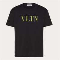 VALENTINO UV3MG10V3LEHW8 男士黑色拼荧光黄 VLTN 印花 T恤