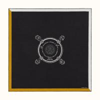 HERMES H233607S 女士黑色 “徽章”边饰90厘米羊绒真丝混纺方巾 