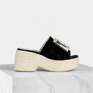 RogerVivier RVW61931050AQPB999 女士黑色 Strass Buckle Espadrille Platform Mules in Fabrics