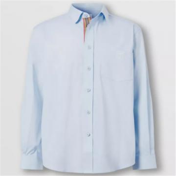 BURBERRY 80430611 男士浅蓝色 专属标识图案弹力棉质混纺衬衫