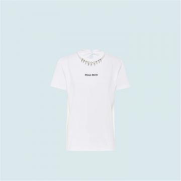 MIUMIU MJN312 女士白色 印花棉质平纹针织 T恤