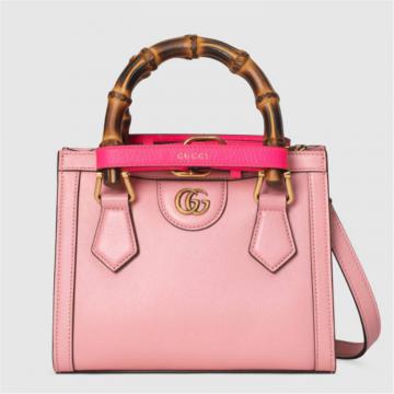 GUCCI 655661 女士浅粉色 Gucci Diana 竹节迷你托特包