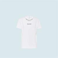 MIUMIU MJN312 女士白色 印花棉质平纹针织 T恤