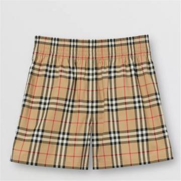 BURBERRY 80264091 女士典藏米色拼白色 Vintage 格纹弹力棉质短裤