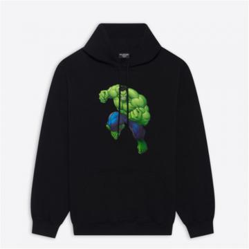 BALENCIAGA 600583TLV581000 男士黑色 Hulk2021MARVEL Medium 版型 Hoodie 连帽衫