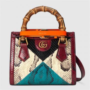 GUCCI 655661 女士多色 Gucci Diana 竹节迷你蟒蛇皮托特包