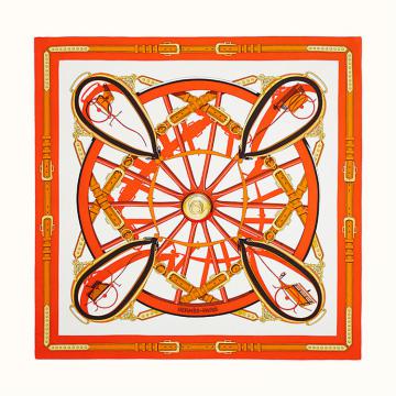 HERMES H003683S 女士橙色 “自由之轮”90厘米方巾
