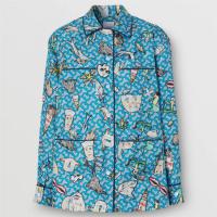 BURBERRY 80400651 女士泡泡糖蓝色 专属标识拼海洋印花丝质斜纹衬衫