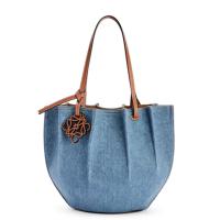 LOEWE A884T49X03 女士蓝色 小号单宁布和牛皮 Shell Tote 手袋