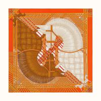 HERMES H003684S 女士橙色 “两马织情”90厘米方巾