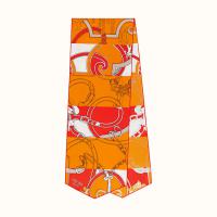 HERMES H103685S 女士橙色 “国家马术指导条纹版”真丝围巾