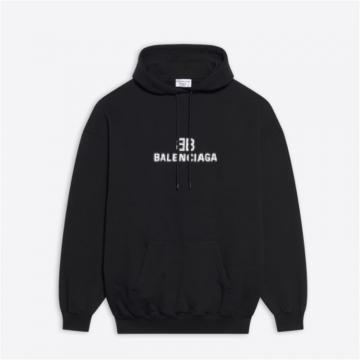 BALENCIAGA 600583TKVI81070 男士黑色 BB Pixel 中等剪裁 Hoodie 连帽衫