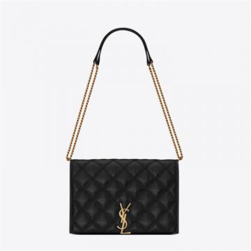 YSL 6507691D3191000 女士黑色 BECKY 迷你方形绗缝小羊皮链条包