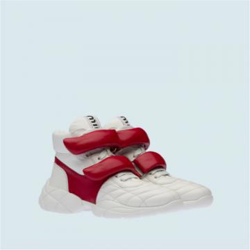 MIUMIU 5T439D 女士白色拼红色 软羊皮高帮运动鞋