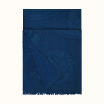 HERMES H262494S 女士中国蓝色 “藏书章提花”长围巾
