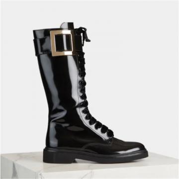 RogerVivier RVW54830360MRKB999 女士黑色 Viv' Rangers 金属扣牛皮系带靴