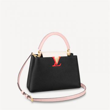 LV M57901 女士黑色拼粉色 CAPUCINES 中号手袋 