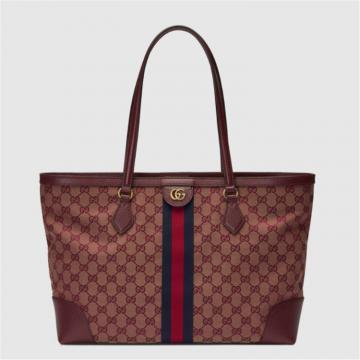 GUCCI 631685 女士酒红色 Ophidia 织带中号托特包