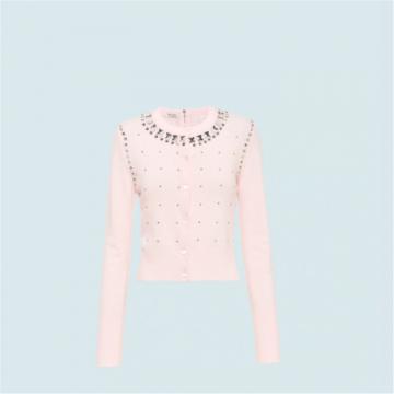 MIUMIU MMF543 女士雪粉色 贴花装饰羊毛和羊绒开衫