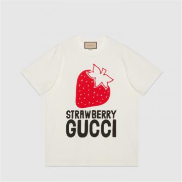GUCCI 615044 女士白色 “Strawberry Gucci”印花棉质 T恤