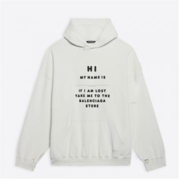 BALENCIAGA 651799TKVF29081 男士白色 Hi My Name Is Boxy Hoodie 连帽衫