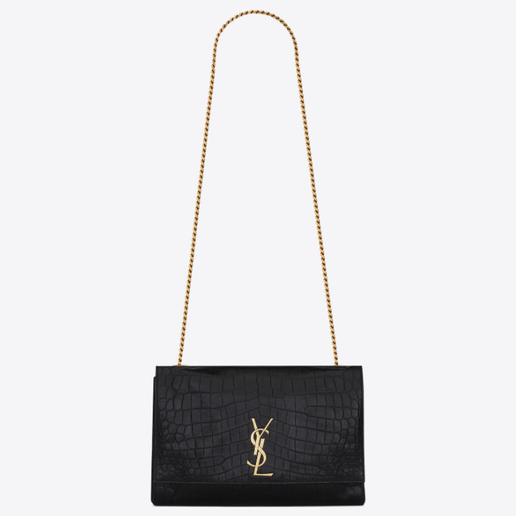 YSL 55380424O1W1062 女士黑色 KATE 中号绒面材质和鳄鱼纹压印牛皮双面手袋