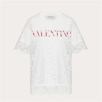VALENTINO WB3MG13X6GFA33 女士白色 平纹针织和厚质蕾丝 T恤