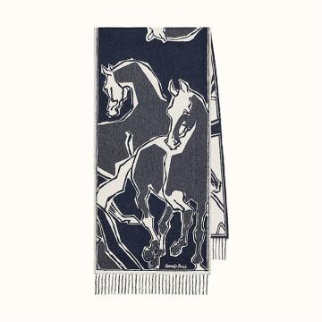 HERMES H393576T 男士杂灰色“骏马之舞”围巾