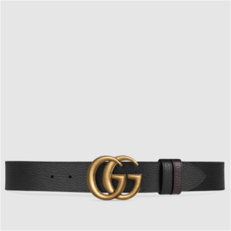 GUCCI 627055 男士黑色拼棕色 双G 带扣双面腰带