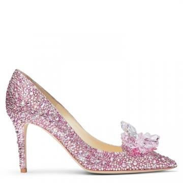JIMMY CHOO 女士玫瑰粉色 ALIA 水晶烫钻贴皮尖头高跟鞋