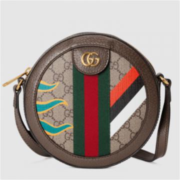 GUCCI 574978 女士棕色 双G 圆形肩背包