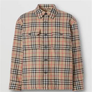 BURBERRY 80438391 男士典藏米色 Vintage 格纹棉毛混纺衬衫式外套