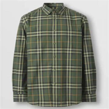 BURBERRY 80455601 男士深绿色 格纹棉府绸衬衫