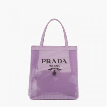 PRADA 1BG417 女士百合色 亮片装饰网眼小号托特包 