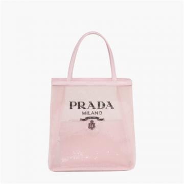 PRADA 1BG417 女士雪粉色 亮片装饰网眼小号托特包