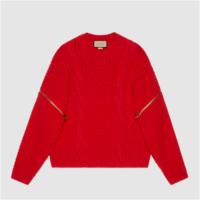 GUCCI 680966 女士红色 可拆卸衣袖绞花针织毛衣
