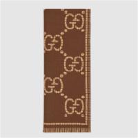 GUCCI 660025 男士棕色拼米色 GG 羊毛围巾