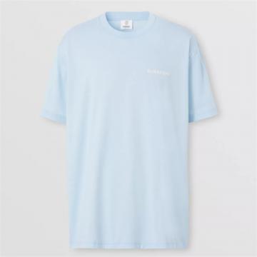 BURBERRY 80488471 男士浅蓝色 专属标识图案棉质宽松 T恤衫
