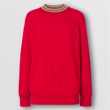 BURBERRY 80488321 女士亮红色 条纹装饰羊绒衫