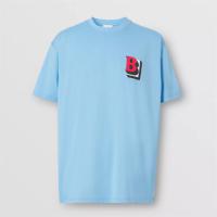 BURBERRY 80454941 男士矢车菊蓝色 字母图案棉质宽松 T恤衫